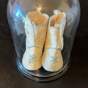 Cream Baby Booties with Blue Accents